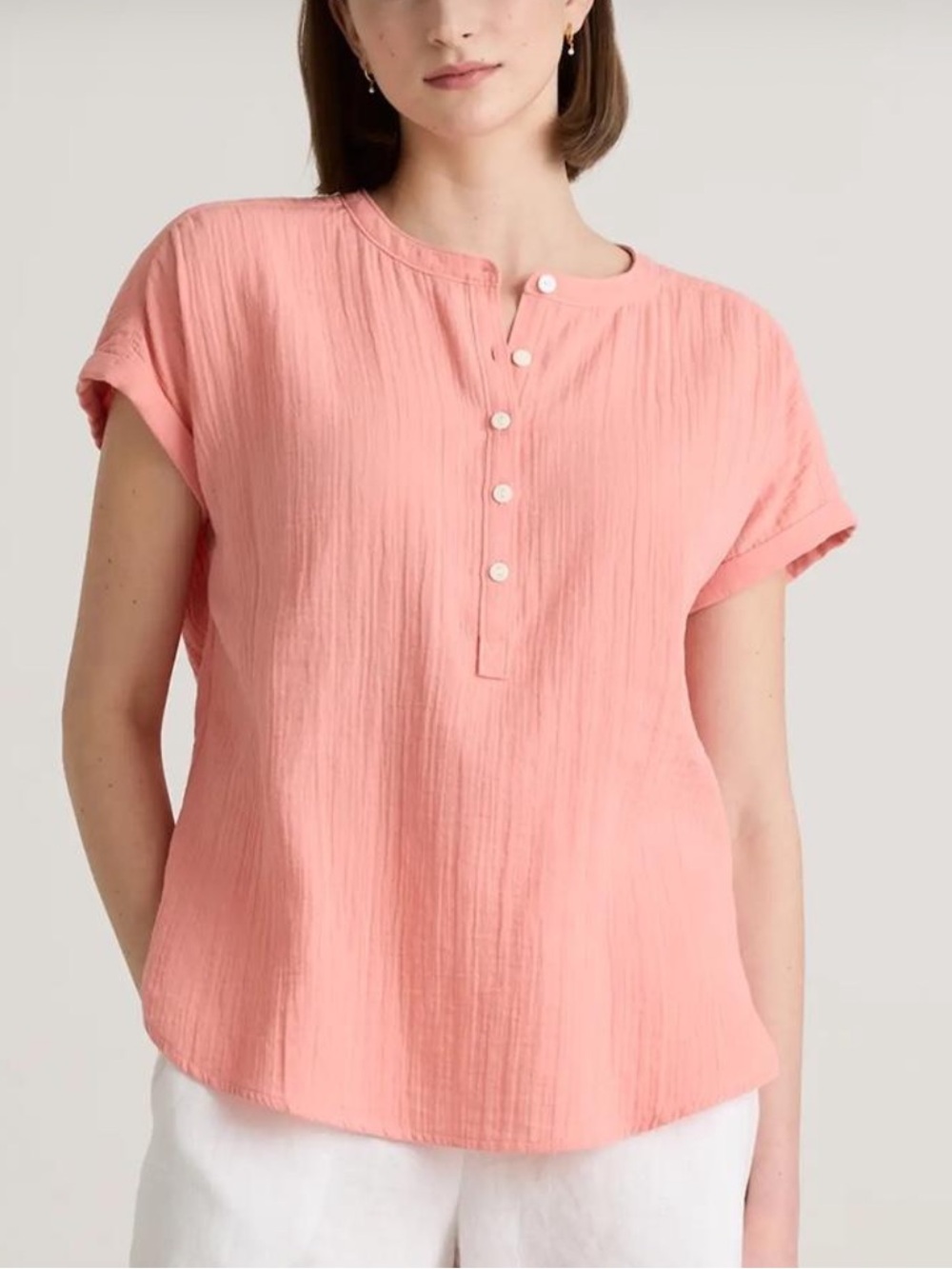 Quince Women's 100% Organic Cotton Gauze Roll Sleeve Shirt Size Medium Pink